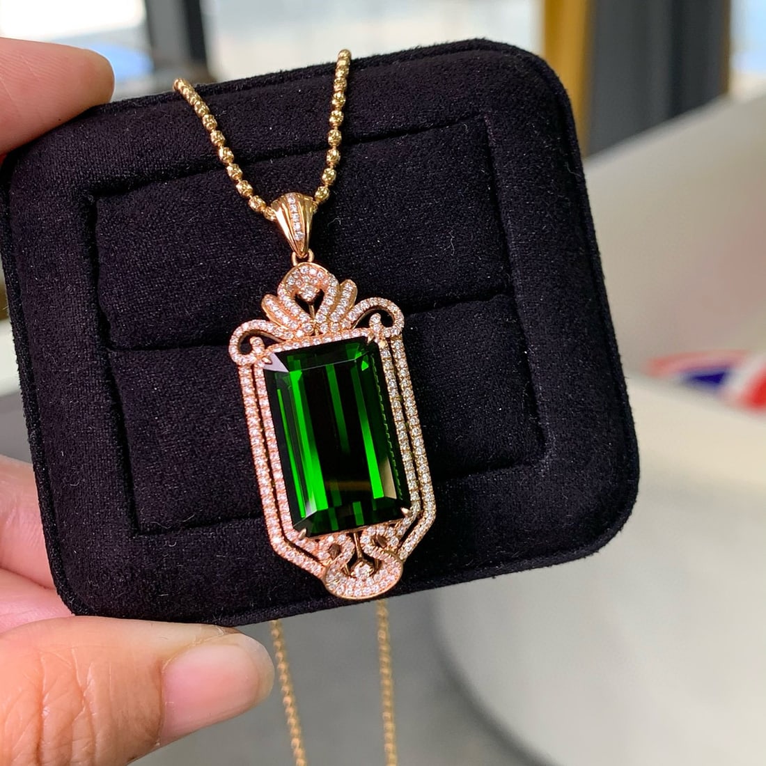 14k Gold 13.84 Ct Natural Tourmaline & Diamond Pendant( Without Chain ) - 4