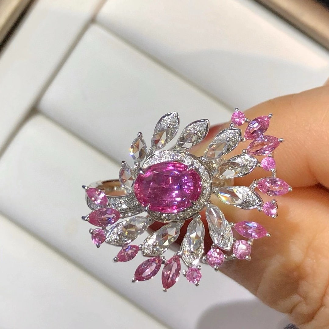 14k Gold 1.98 Ctw Natural Padparadscha Sapphire & Diamond Ring - 3