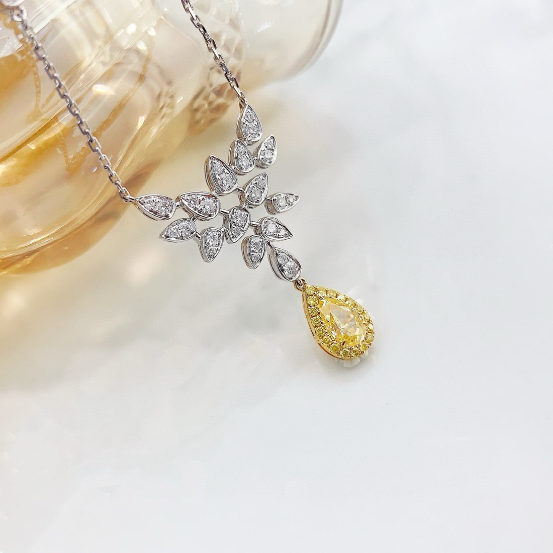 14k Gold 1.44 Ctw Natural Yellow Diamond & Diamond Necklace - 3