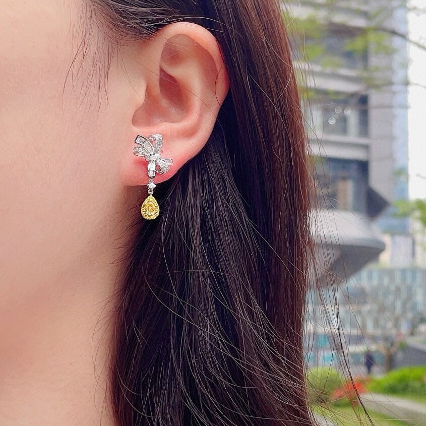 14k Gold 1.14 Ctw Natural Yellow Diamond & Diamond Earrings - 3