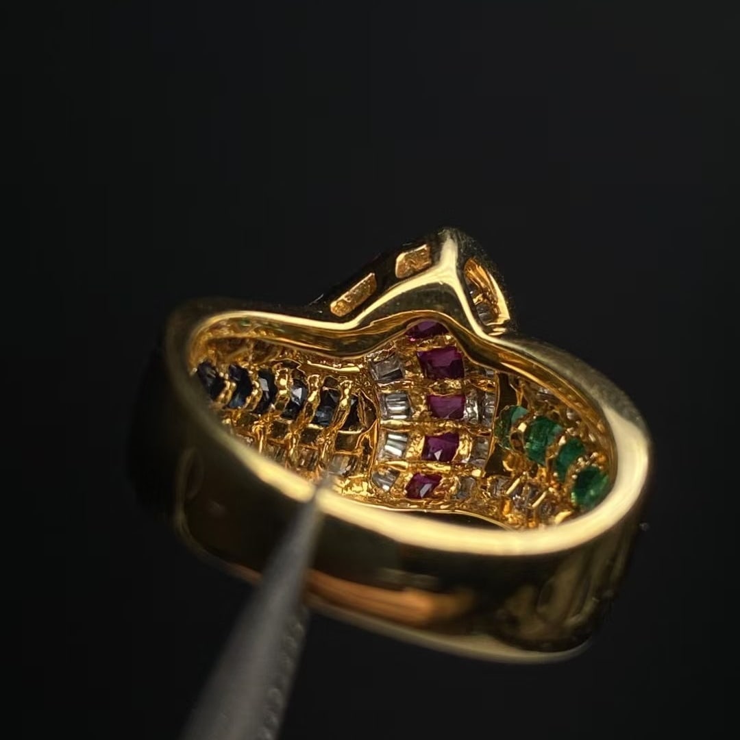 14k Gold 2.98 Ctw Natural Ruby & Sapphire & Emerald & Diamond Ring - 2