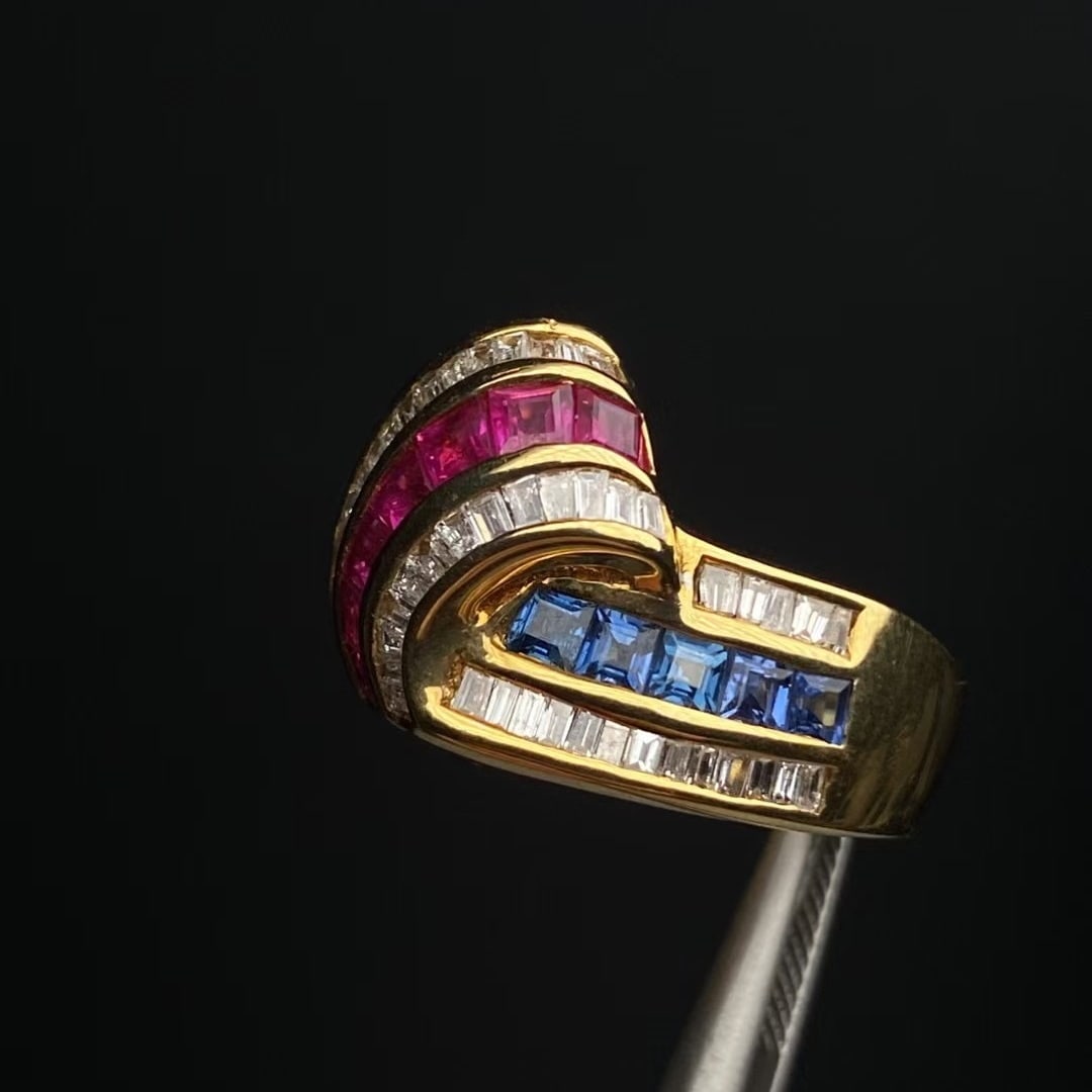 14k Gold 2.98 Ctw Natural Ruby & Sapphire & Emerald & Diamond Ring - 3