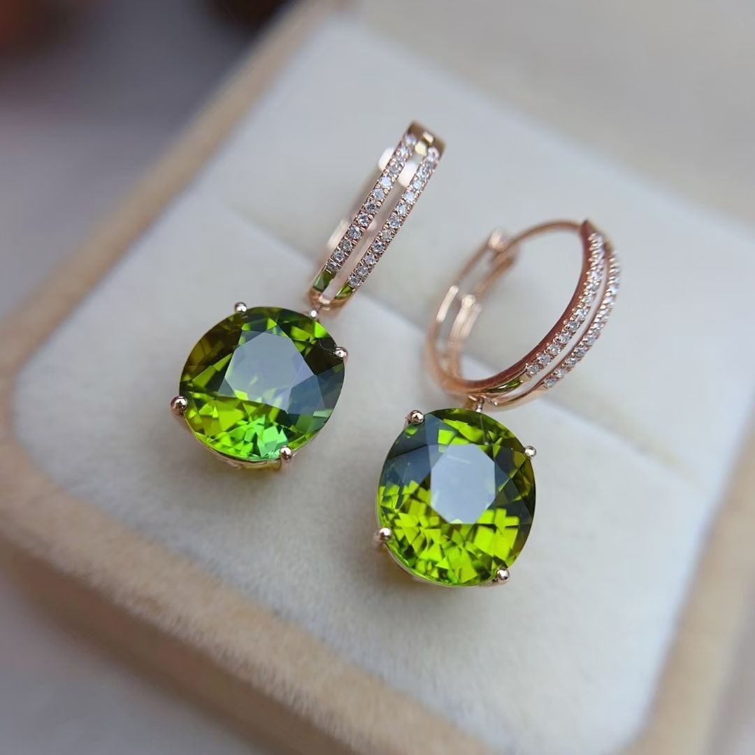 14k Gold 8.25 Ct Natural Tourmaline & Diamond Earrings - 2