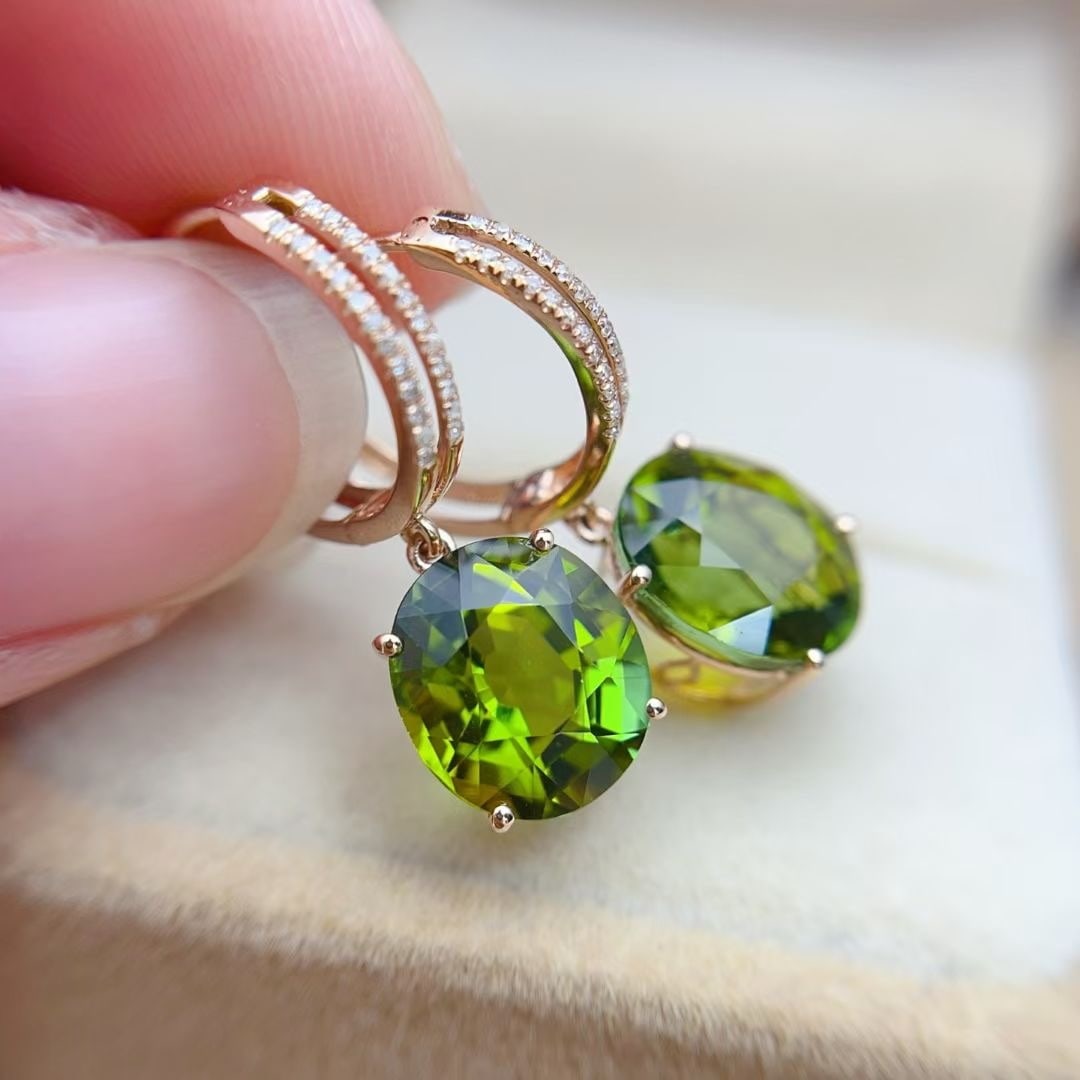 14k Gold 8.25 Ct Natural Tourmaline & Diamond Earrings - 3