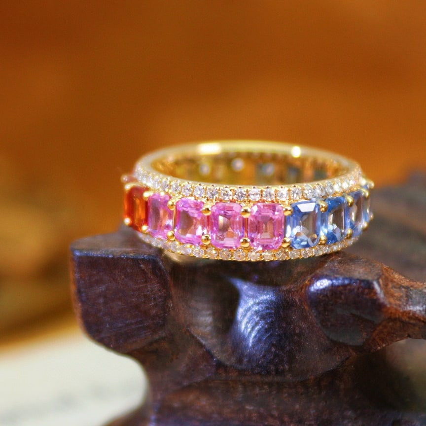 14k Gold 5.73 Ctw Natural Sapphire & Diamond Ring: Ref:230950096 // gold content:14k gold // ring size:7. 25us // // main gemstone:sapphire // shape:octagonal // carat weight:5. 25ct // color:color // treatment:natural // // adjacent gemstone 2 :