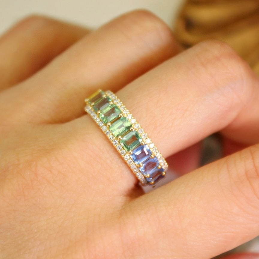 14k Gold 5.73 Ctw Natural Sapphire & Diamond Ring - 8