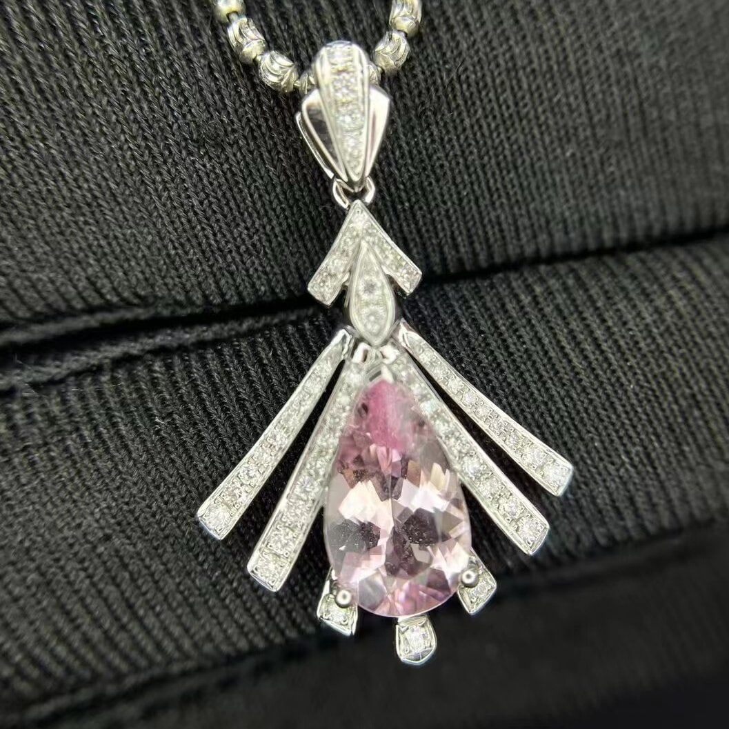 14k Gold 1.71 Ctw Natural Morganite & Diamond Pendant( Without Chain ) - 4