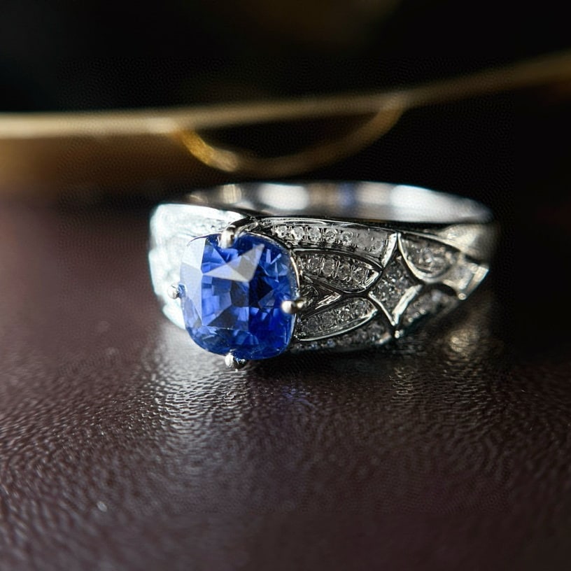 14k Gold 2.00 Ct Natural Sapphire & Diamond Ring - 5