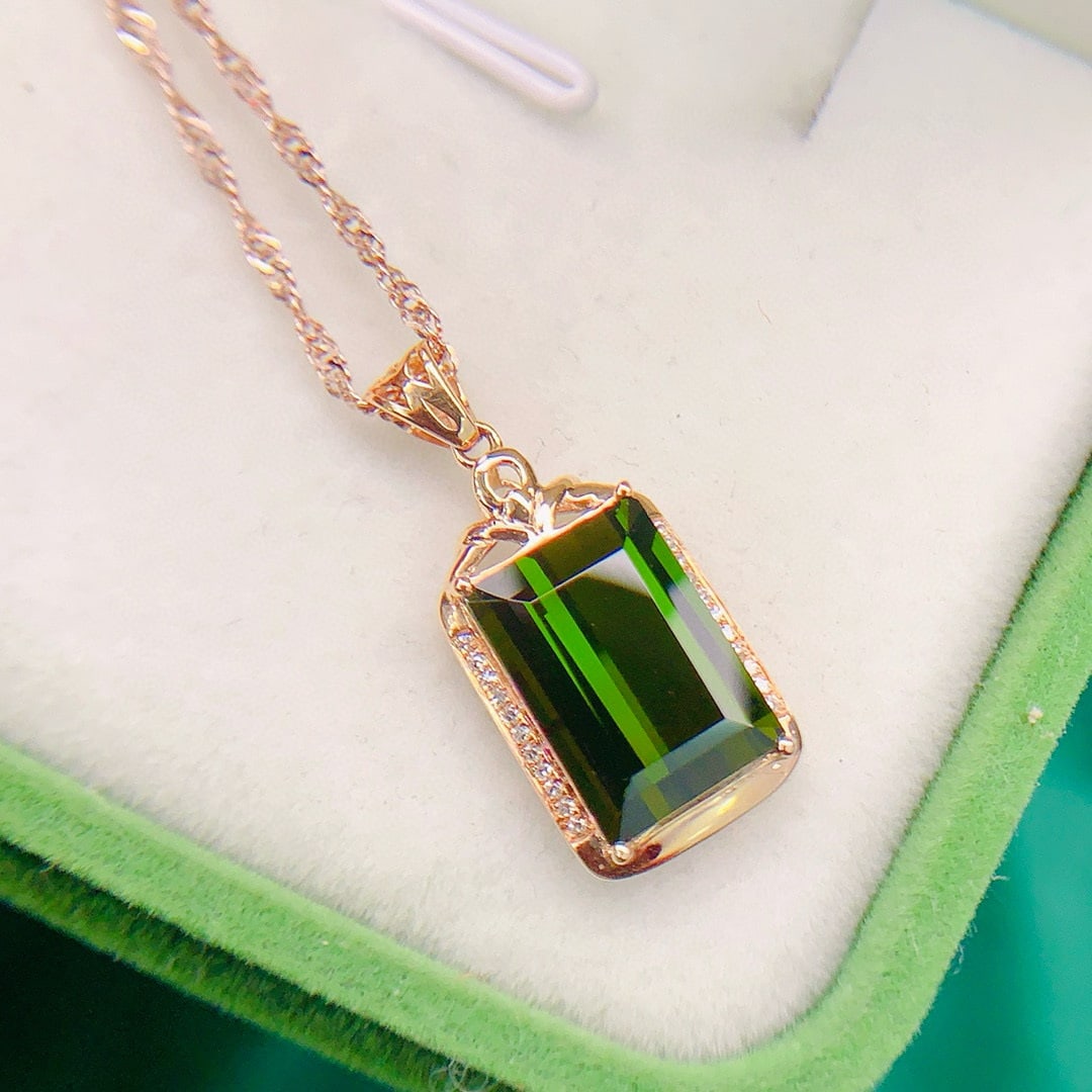 14k Gold 4.91 Ctw Natural Tourmaline & Diamond Pendant( Without Chain ) - 2