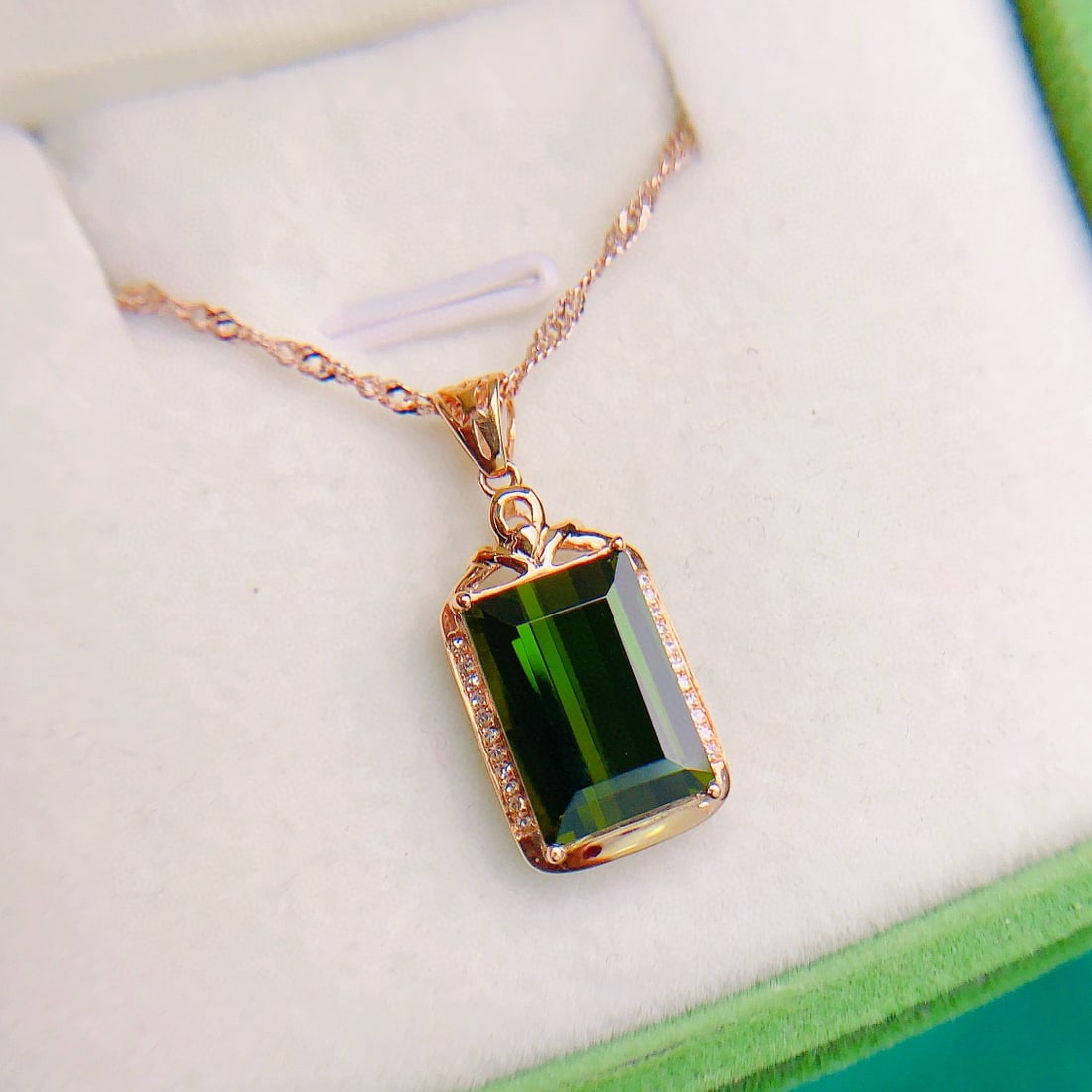 14k Gold 4.91 Ctw Natural Tourmaline & Diamond Pendant( Without Chain ) - 3