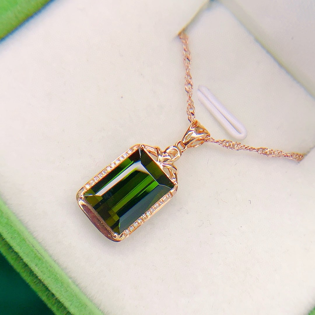 14k Gold 4.91 Ctw Natural Tourmaline & Diamond Pendant( Without Chain ) - 4