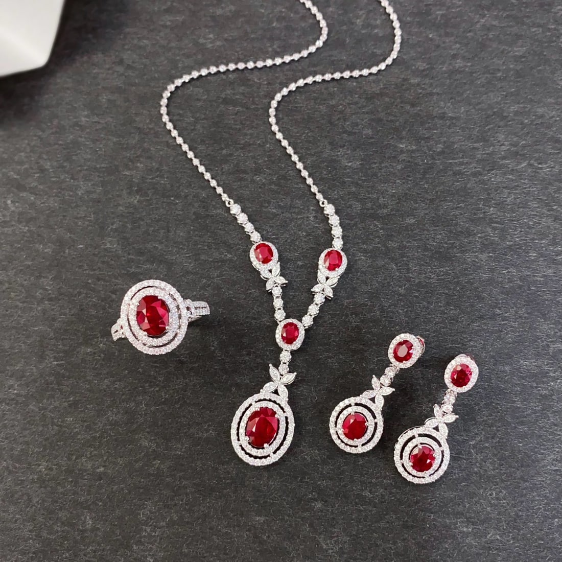 14k Gold 8.93 Ctw Natural Ruby & Diamond Jewelry Set - 5
