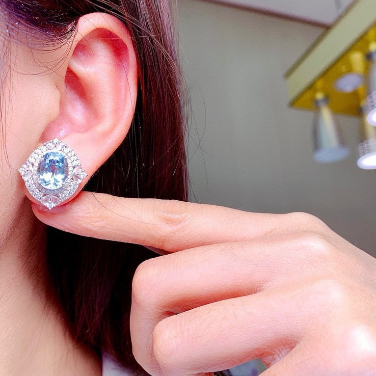 14k Gold 6.86 Ctw Natural Aquamarine & Morganite & Diamond Earrings - 4