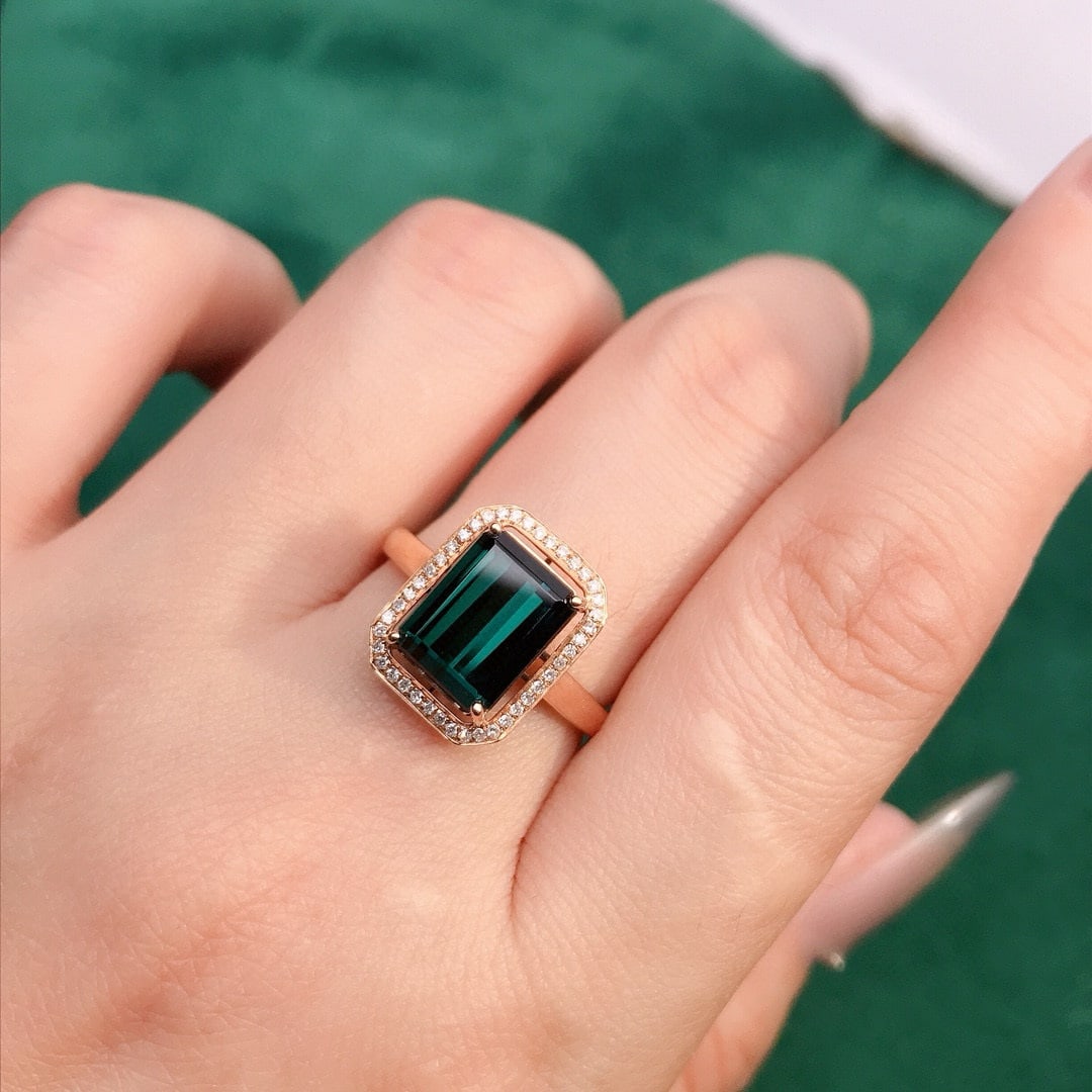 14k Gold 3.37 Ctw Natural Tourmaline & Diamond Ring - 6