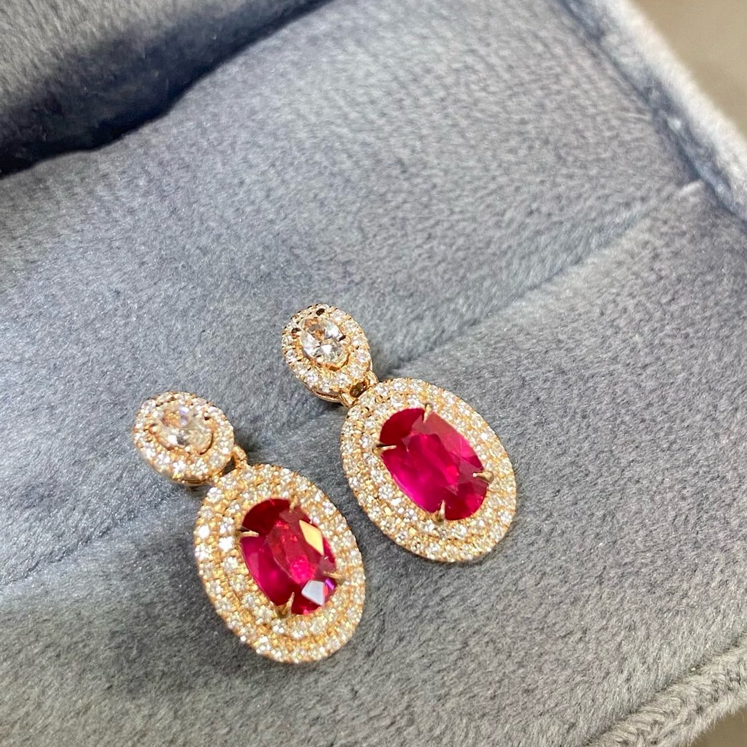 14k Gold 1.72 Ctw Natural Ruby & Diamond Earrings - 4