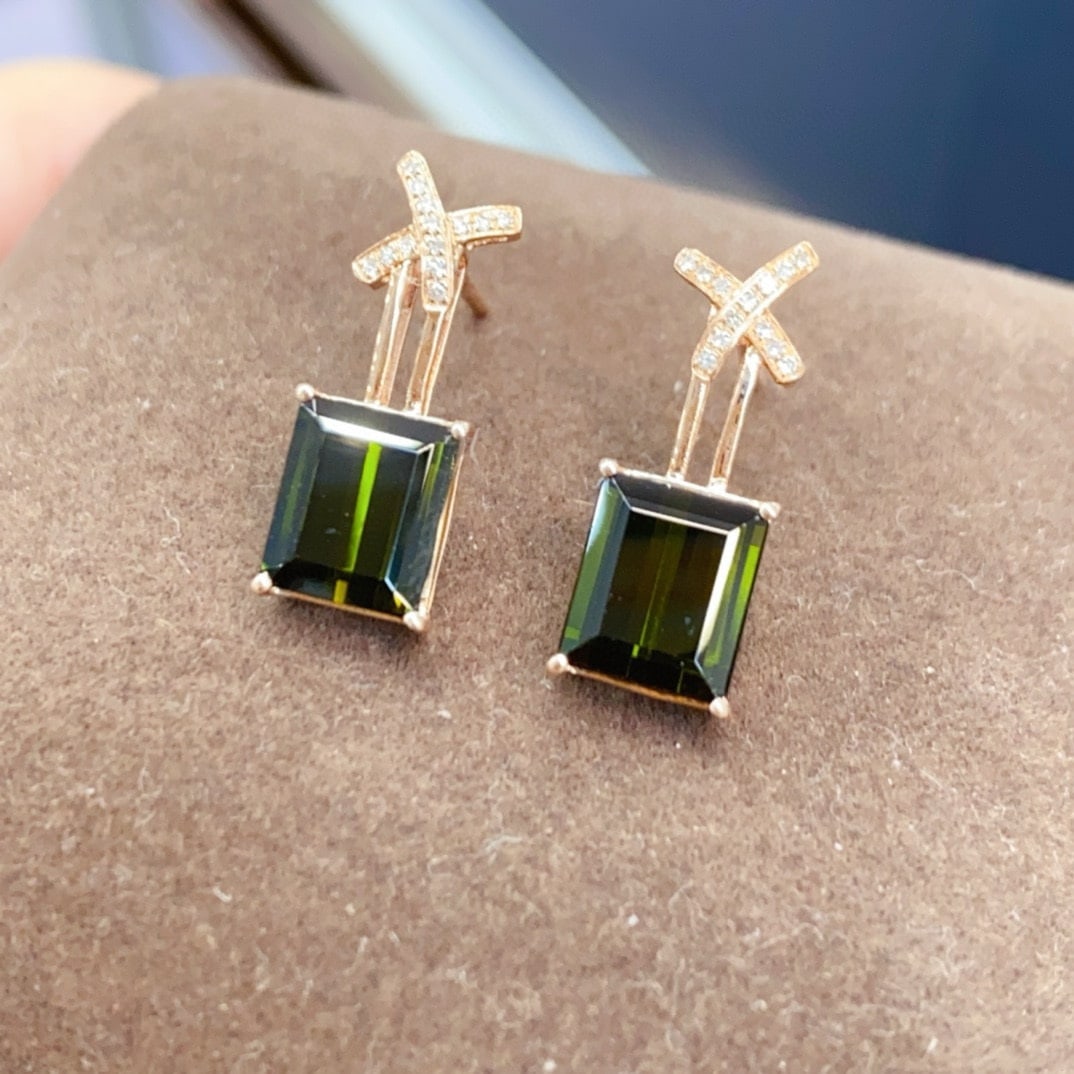 14k Gold 4.58 Ctw Natural Tourmaline & Diamond Earrings - 3
