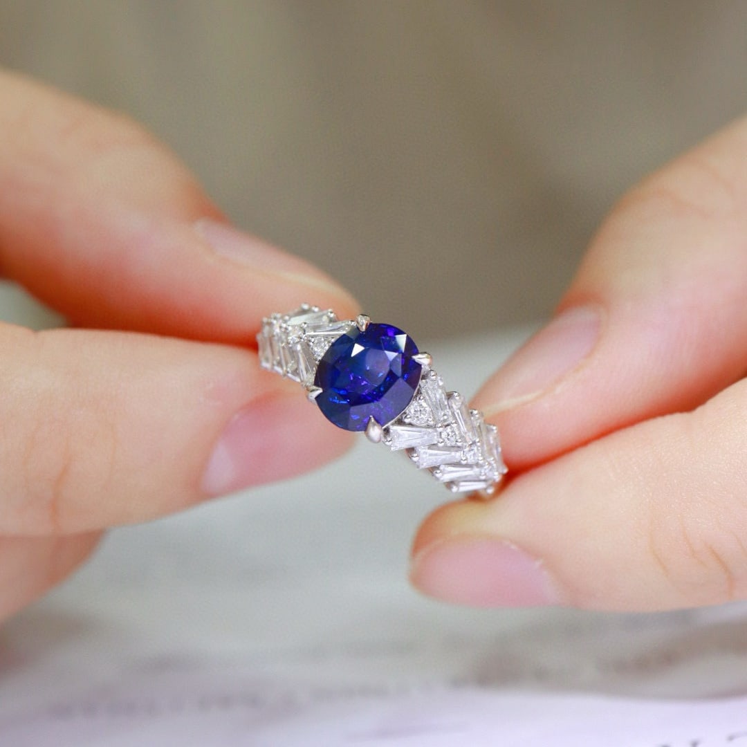 14k Gold 2.9 Ctw Natural Sapphire & Diamond Ring - 2