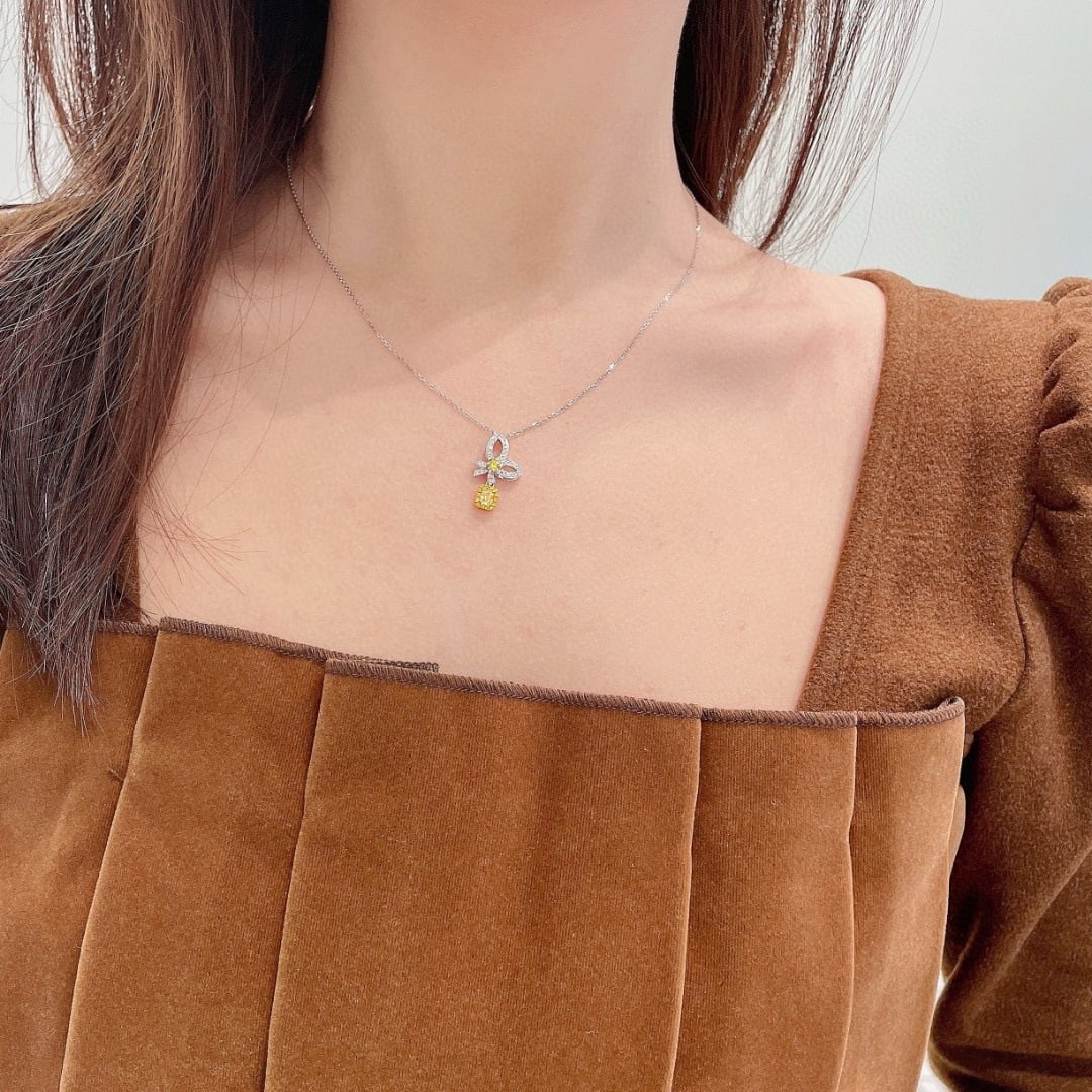 14k Gold 0.38 Ctw Natural Yellow Diamond & Diamond Necklace - 2