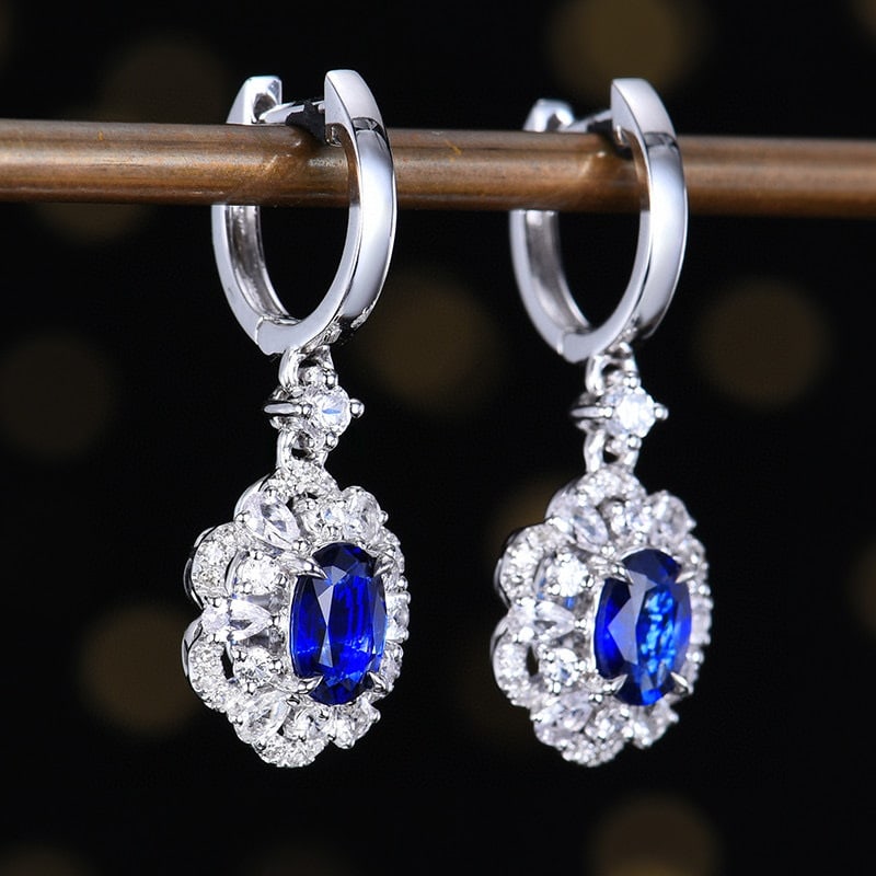 14k Gold 1.05 Ctw Vivid Blue Natural Sapphire & Diamond Earrings - 3