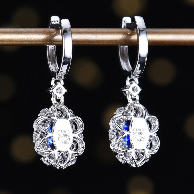 14k Gold 1.05 Ctw Vivid Blue Natural Sapphire & Diamond Earrings - 4