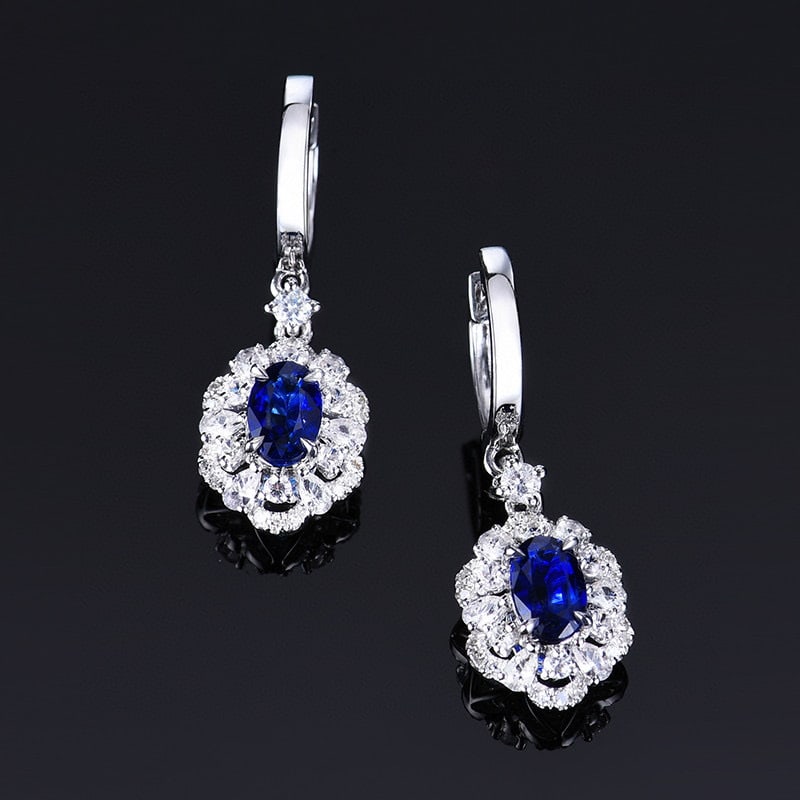 14k Gold 1.05 Ctw Vivid Blue Natural Sapphire & Diamond Earrings - 5