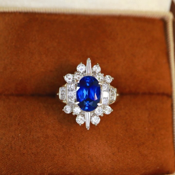 14k Gold 3.77 Ctw Natural Sapphire & Diamond Ring - 4