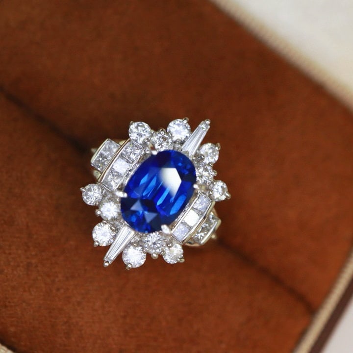 14k Gold 3.77 Ctw Natural Sapphire & Diamond Ring - 5