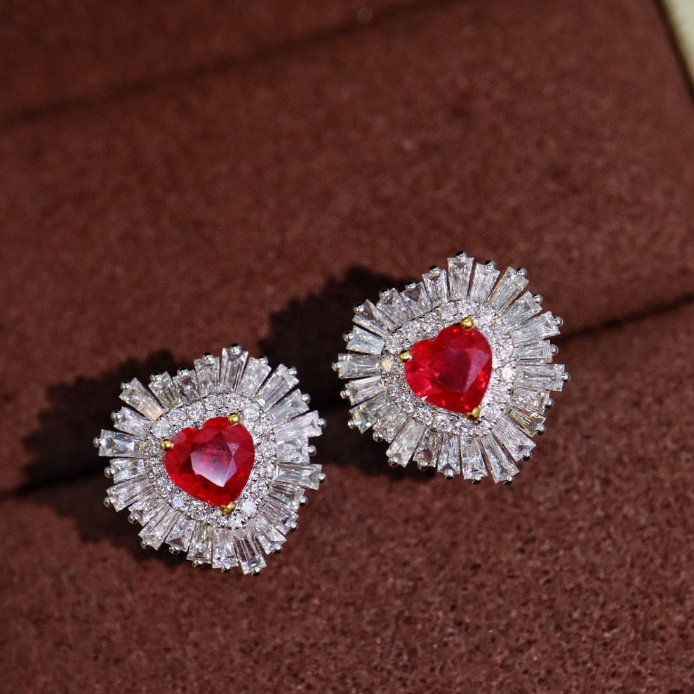 14k Gold 2.14 Ctw Natural Ruby & Diamond Earrings (1 of 9)