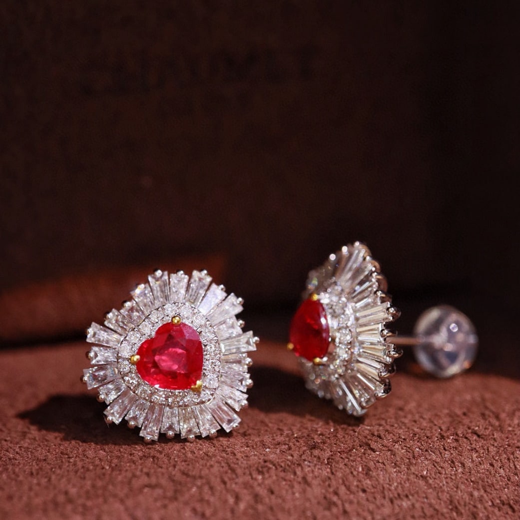 14k Gold 2.14 Ctw Natural Ruby & Diamond Earrings - 2