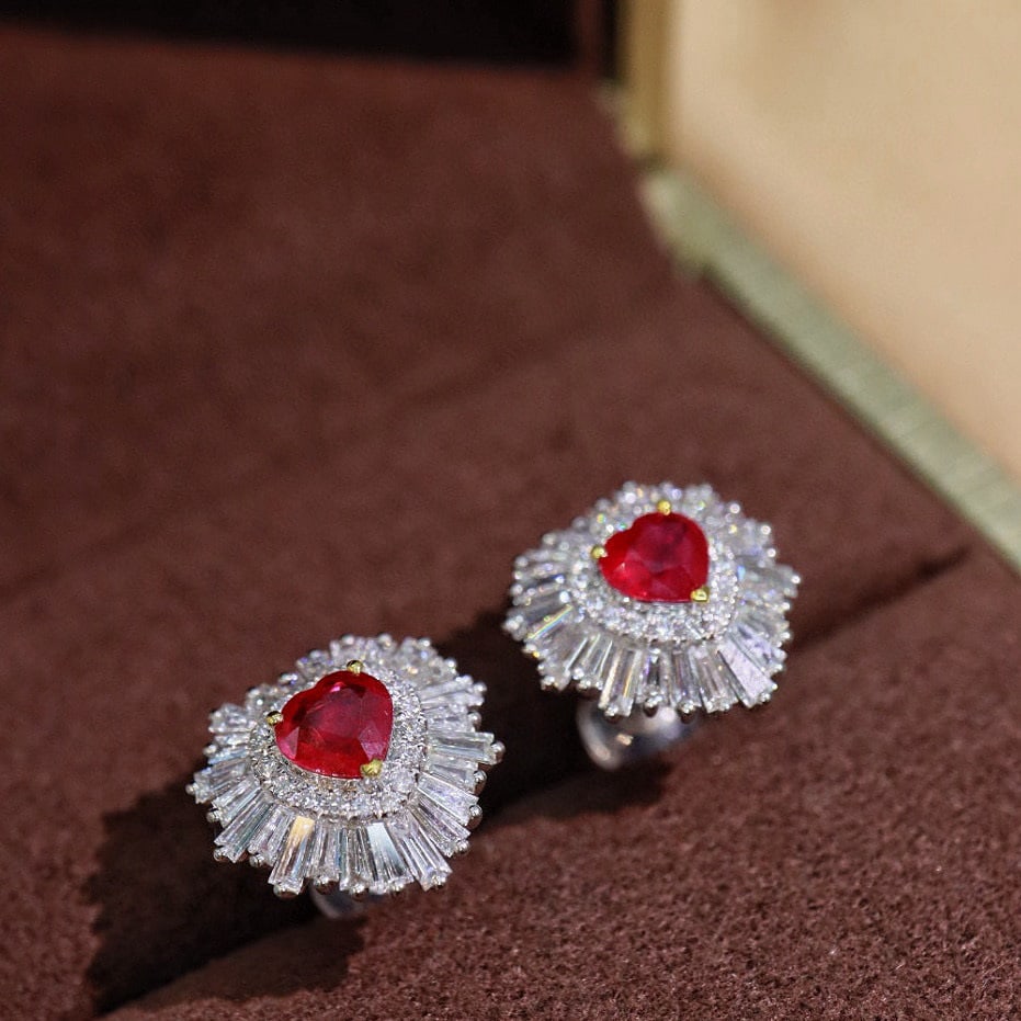 14k Gold 2.14 Ctw Natural Ruby & Diamond Earrings - 3