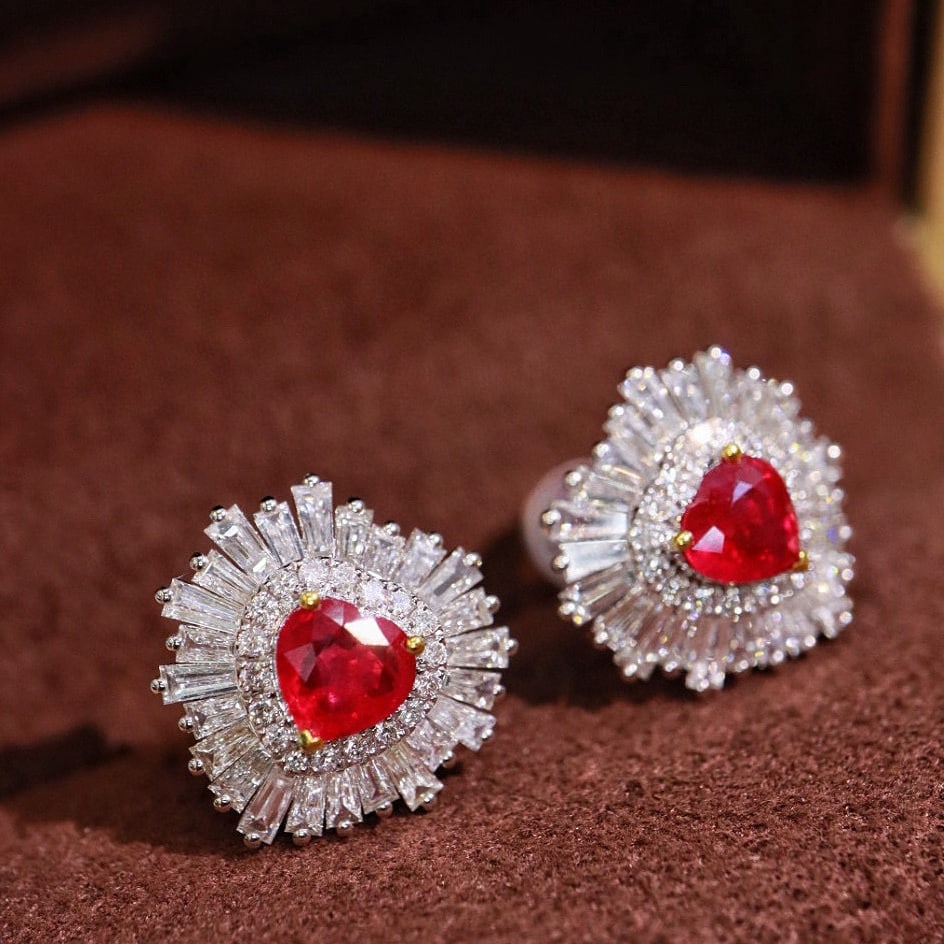14k Gold 2.14 Ctw Natural Ruby & Diamond Earrings - 4