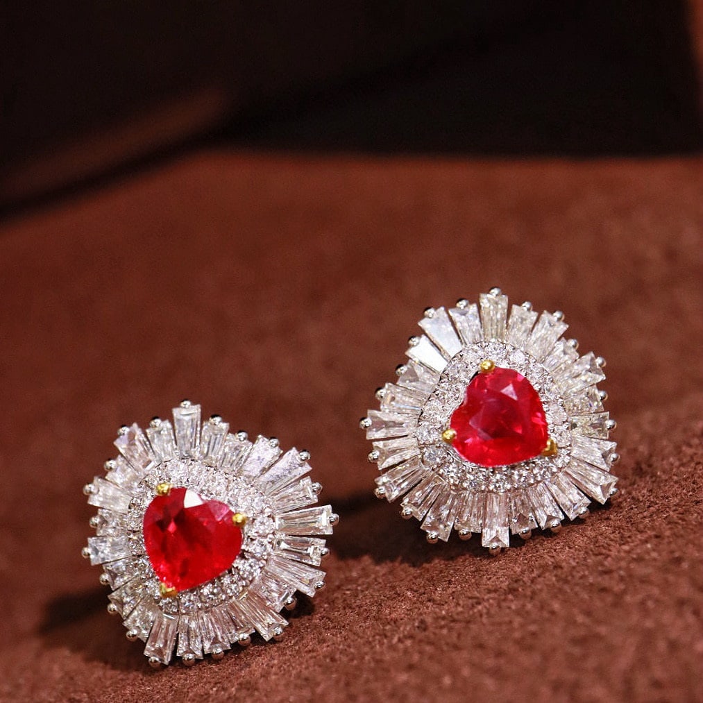 14k Gold 2.14 Ctw Natural Ruby & Diamond Earrings - 5