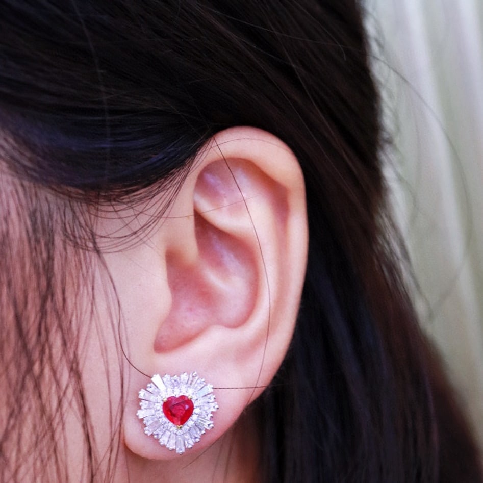 14k Gold 2.14 Ctw Natural Ruby & Diamond Earrings - 6