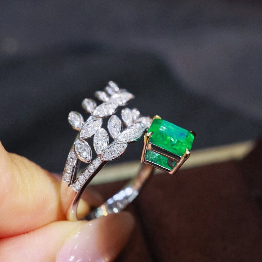 14k Gold 1.47 Ctw Vivid Green Natural Emerald & Diamond Ring - 7