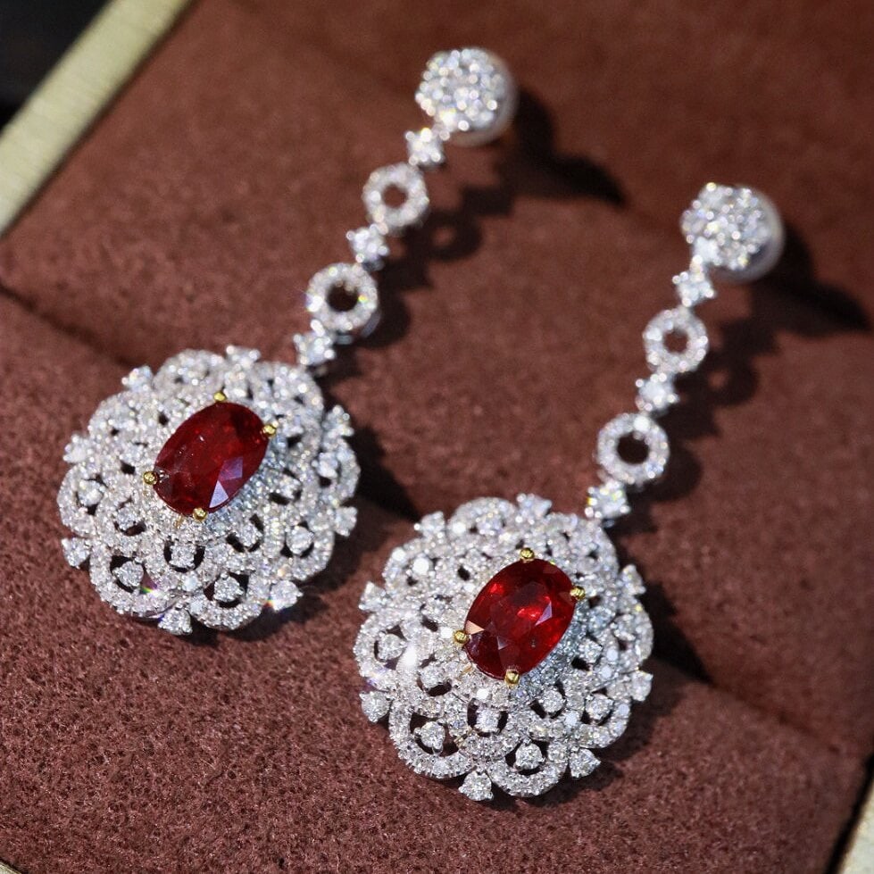 14k Gold 2.78 Ctw Natural Ruby & Diamond Earrings - 2