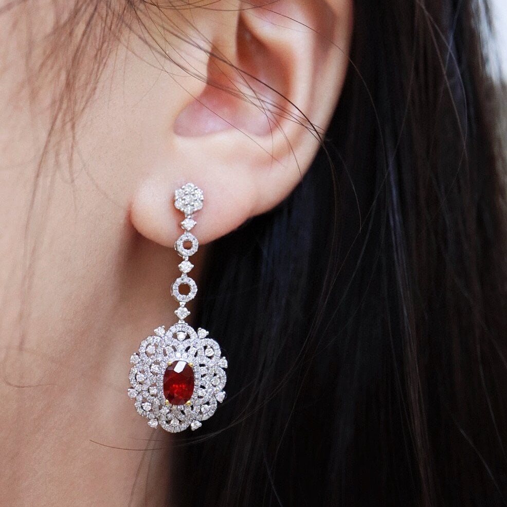 14k Gold 2.78 Ctw Natural Ruby & Diamond Earrings - 4