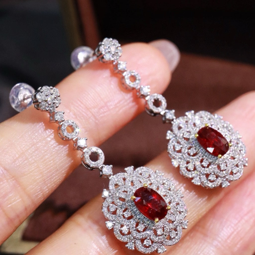 14k Gold 2.78 Ctw Natural Ruby & Diamond Earrings - 6