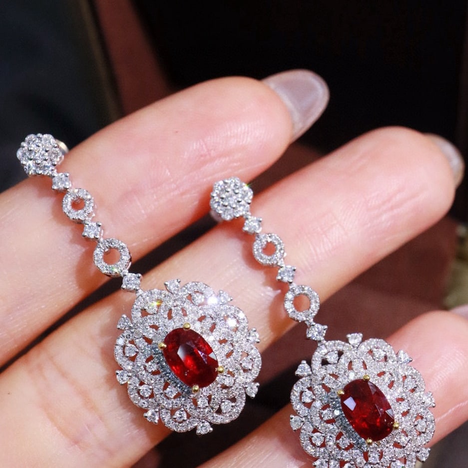 14k Gold 2.78 Ctw Natural Ruby & Diamond Earrings - 7