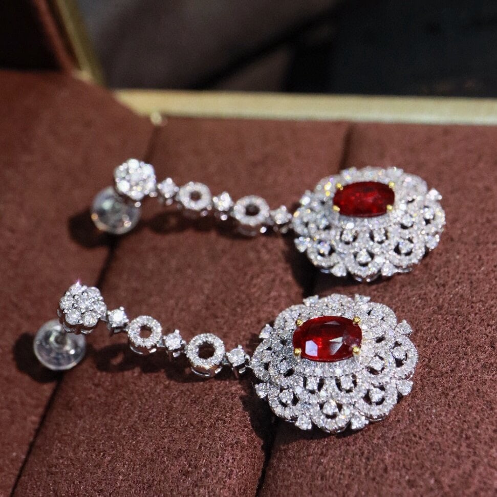 14k Gold 2.78 Ctw Natural Ruby & Diamond Earrings - 8