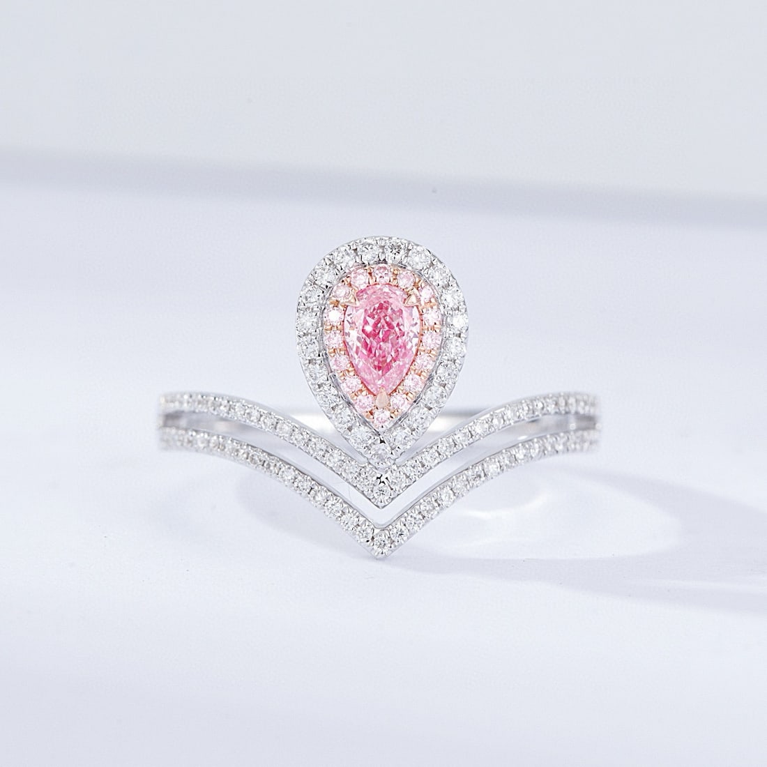14k Gold 0.47 Ctw Natural Pink Diamond & Diamond Ring: Ref:230950139 // gold content:14k gold // ring size:7. 25us // // main gemstone:pink diamond // shape:pear // carat weight:0. 20ct // color:pink // treatment:natural // // adjacent gemstone 2 :