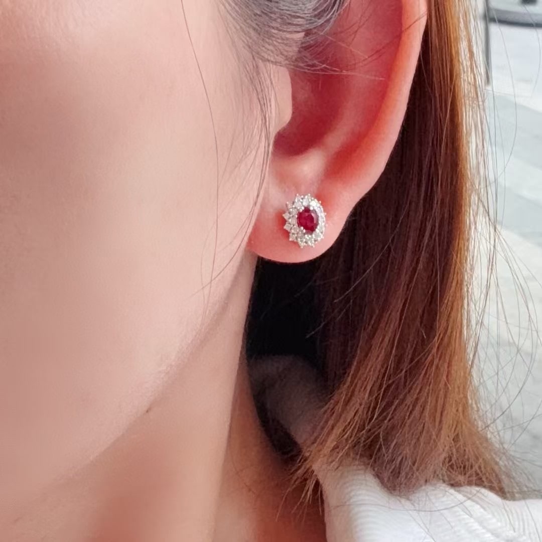 14k Gold 1.46 Ctw Natural Ruby & Diamond Earrings - 3