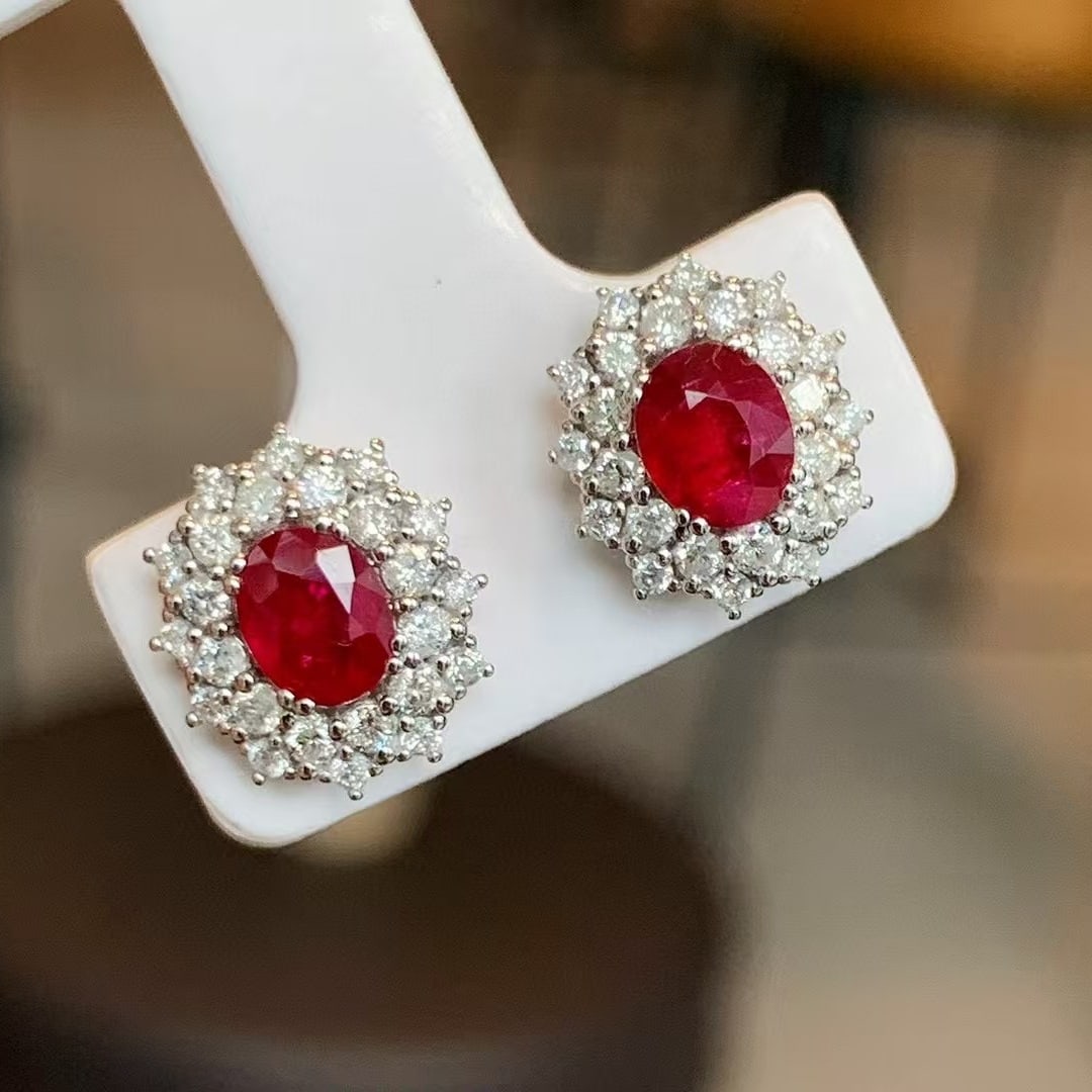 14k Gold 1.46 Ctw Natural Ruby & Diamond Earrings - 5