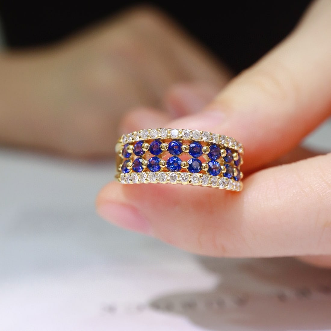 14k Gold 1.54 Ctw Natural Sapphire & Diamond Ring: Ref:230950155 // gold content:14k gold // ring size:7. 25us // // main gemstone:sapphire // shape:round // carat weight:1. 13ct // color:blue // treatment:natural // cut grade:g // // adjacent