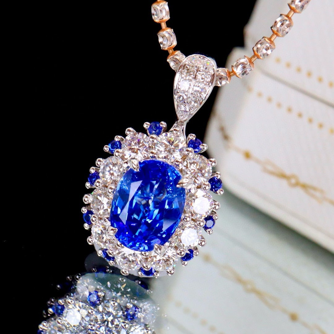 14k Gold 2.55 Ctw Natural Sapphire & Diamond Pendant( Without Chain ) - 3