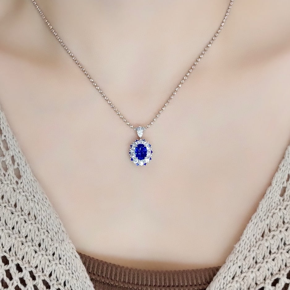 14k Gold 2.55 Ctw Natural Sapphire & Diamond Pendant( Without Chain ) - 4