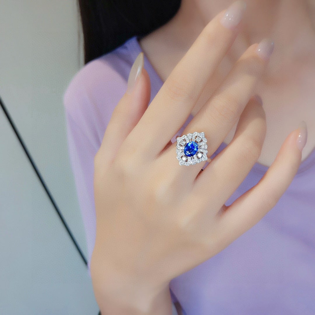 14k Gold 1.98 Ctw Natural Sapphire & Diamond Ring - 4