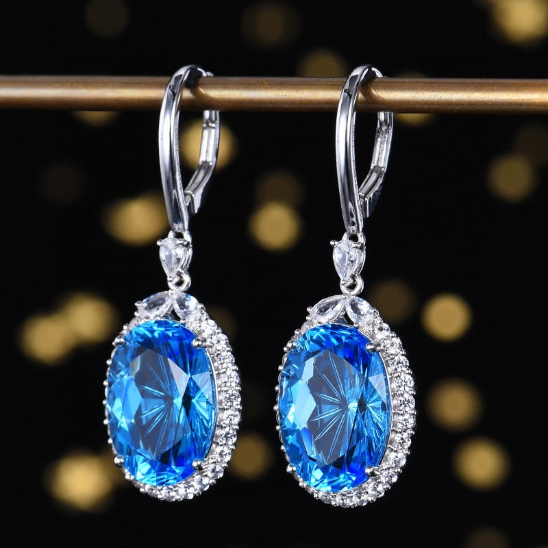 14k Gold 15.19 Ctw Natural Topaz & Sapphire Earrings - 2