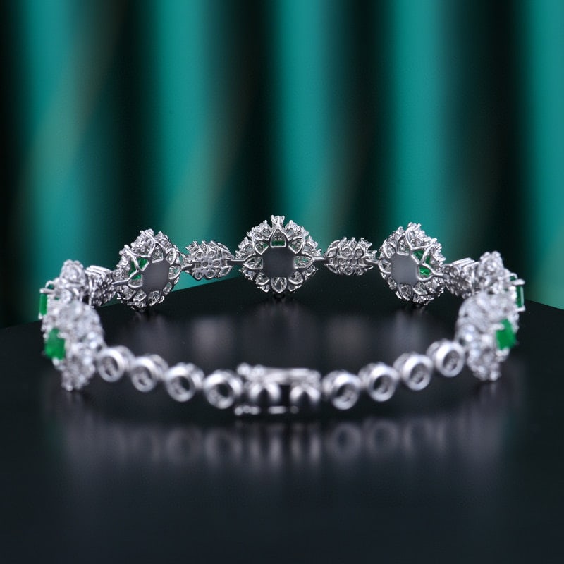 14k Gold 2.25 Ctw Vivid Green Natural Emerald & Diamond Bracelet - 5