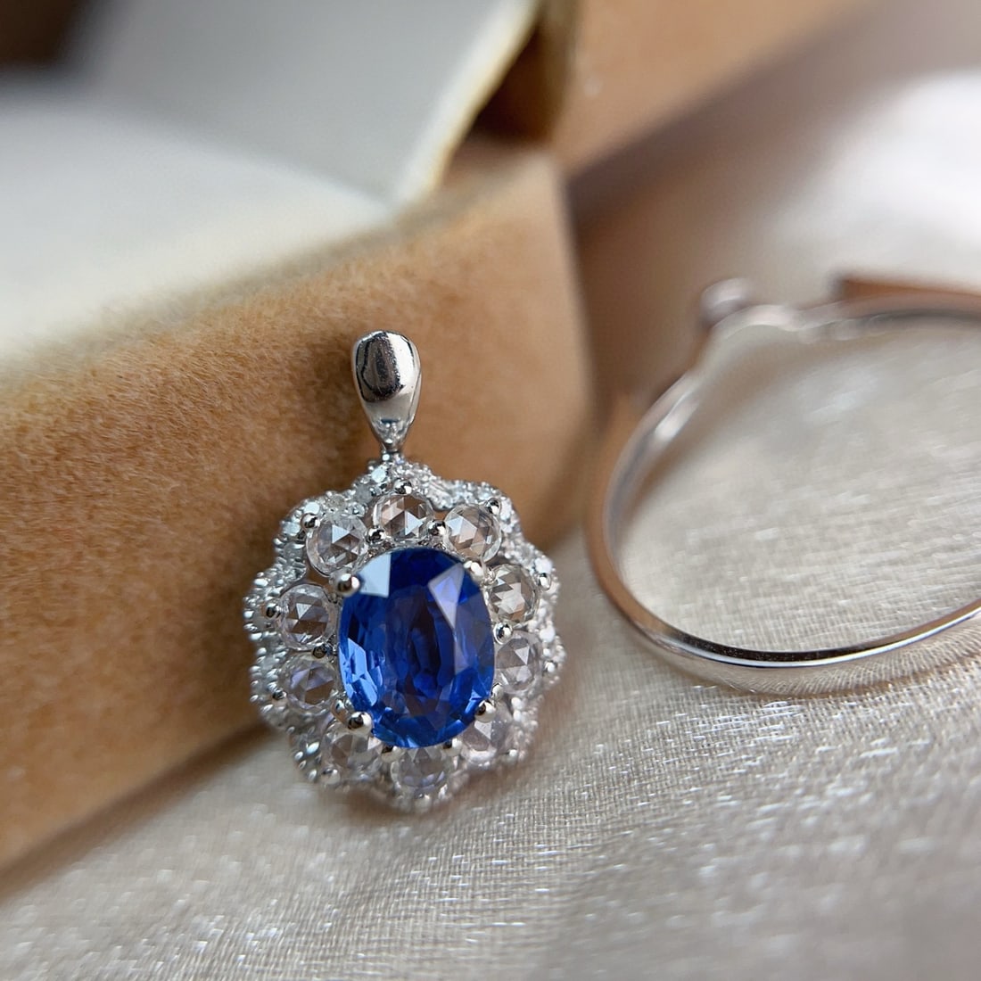 14k Gold 1.00 Ct Natural Sapphire & Diamond & Sapphire Ring/pendant( Without Chain ) - 5