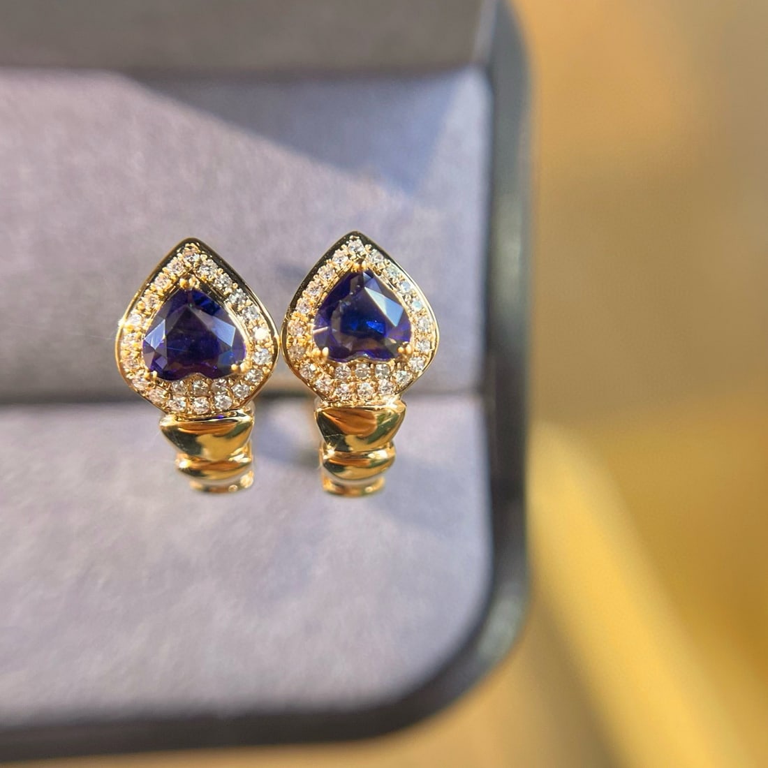 14k Gold 0.74 Ctw Natural Sapphire & Diamond Earrings - 4